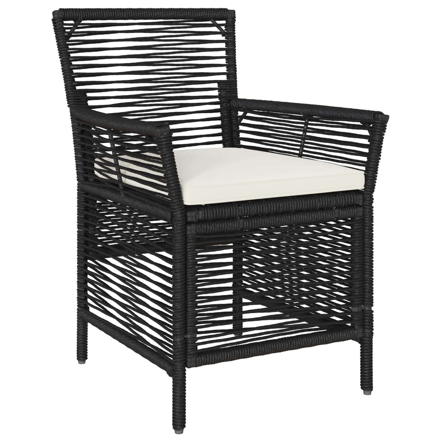 Buitenstoel met kussen 4 pcs Zwart en Crème poly rattan