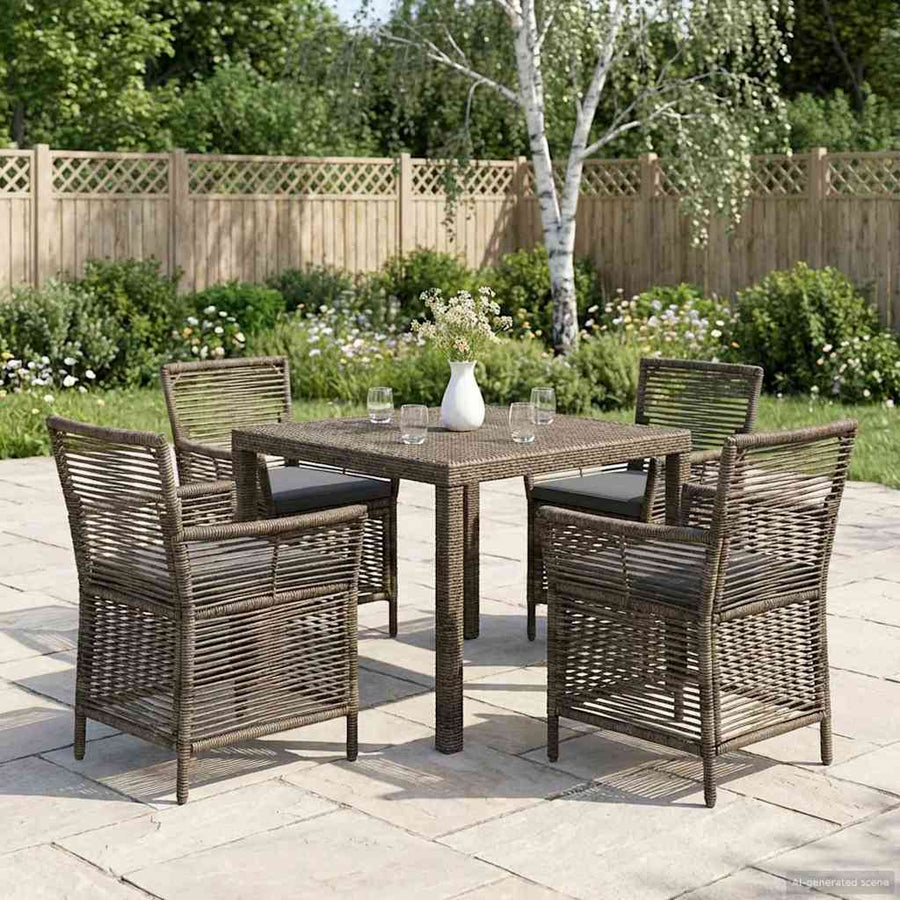 Buitenstoel met kussen 4 pcs Grijs en Donkergrijs poly rattan
