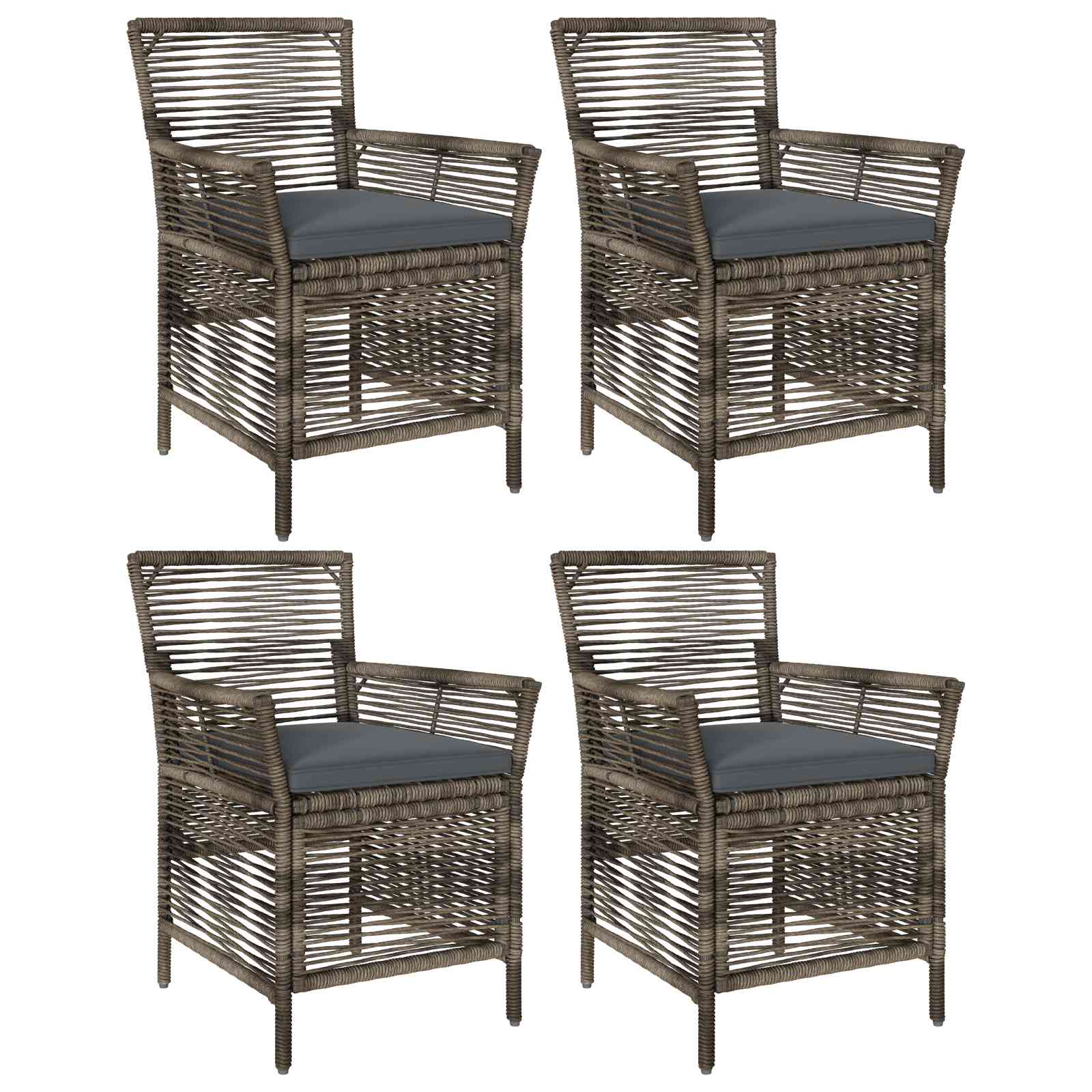 Buitenstoel met kussen 4 pcs Grijs en Donkergrijs poly rattan