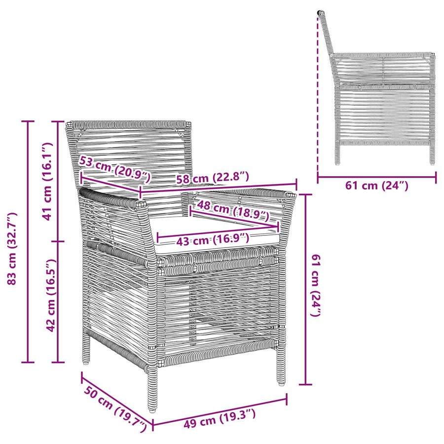 Buitenstoel met kussen 4 pcs Grijs en Donkergrijs poly rattan