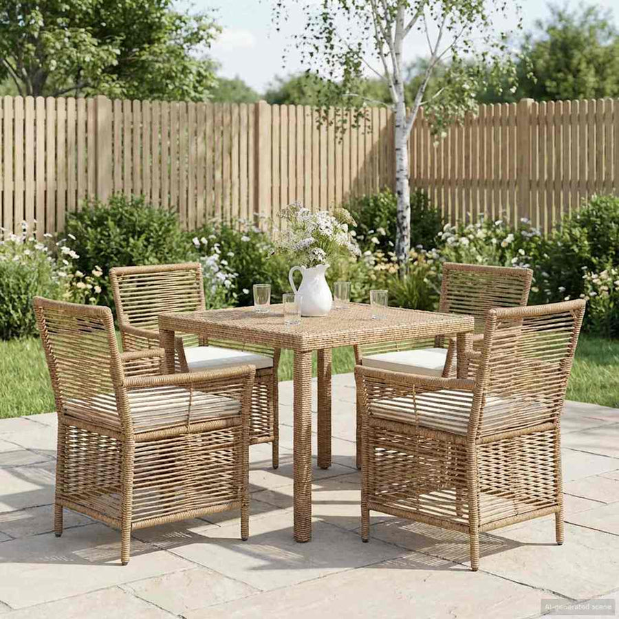 Buitenstoel met kussen 4 pcs Beige en Crème poly rattan