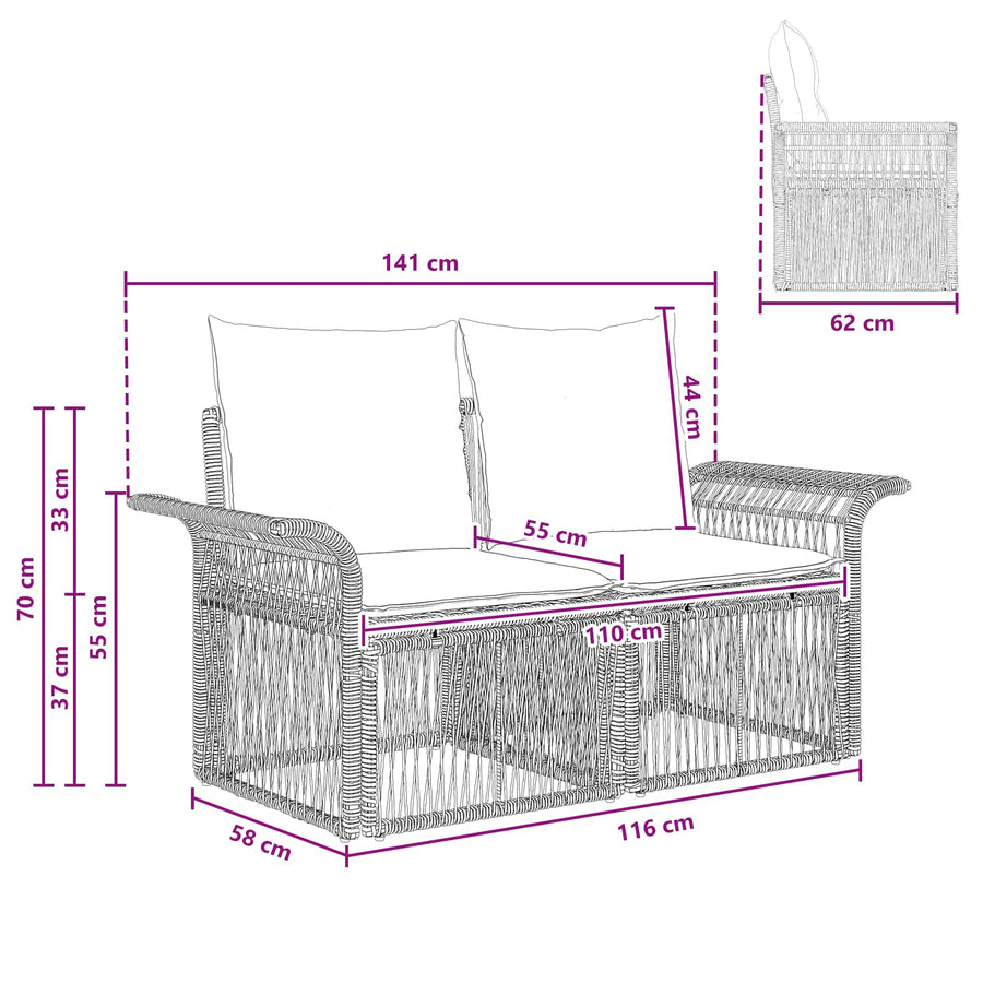 Tuinbank 2-Aantal zitplaatsen Zwart poly rattan