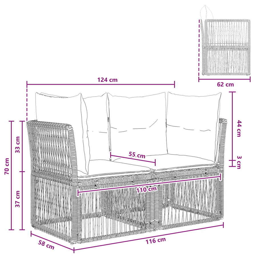 Tuinbank 2-Aantal zitplaatsen Grijs poly rattan