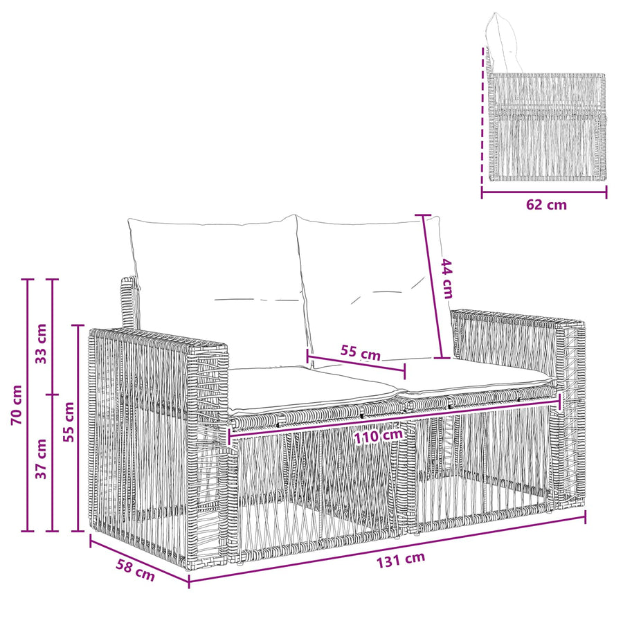 Tuinbank 2-Aantal zitplaatsen Grijs poly rattan