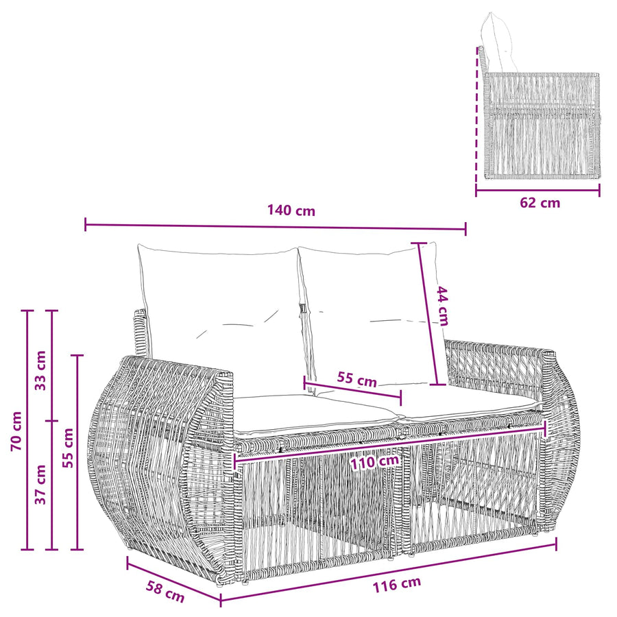 Tuinbank 2-Aantal zitplaatsen Grijs poly rattan