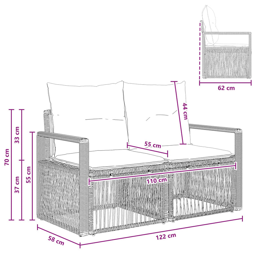 Tuinbank 2-Aantal zitplaatsen Zwart poly rattan