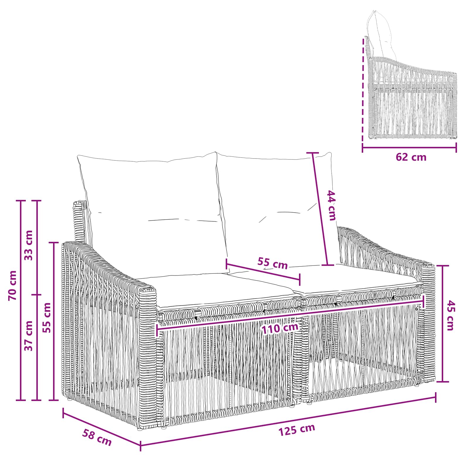 Tuinbank 2-Aantal zitplaatsen Zwart poly rattan