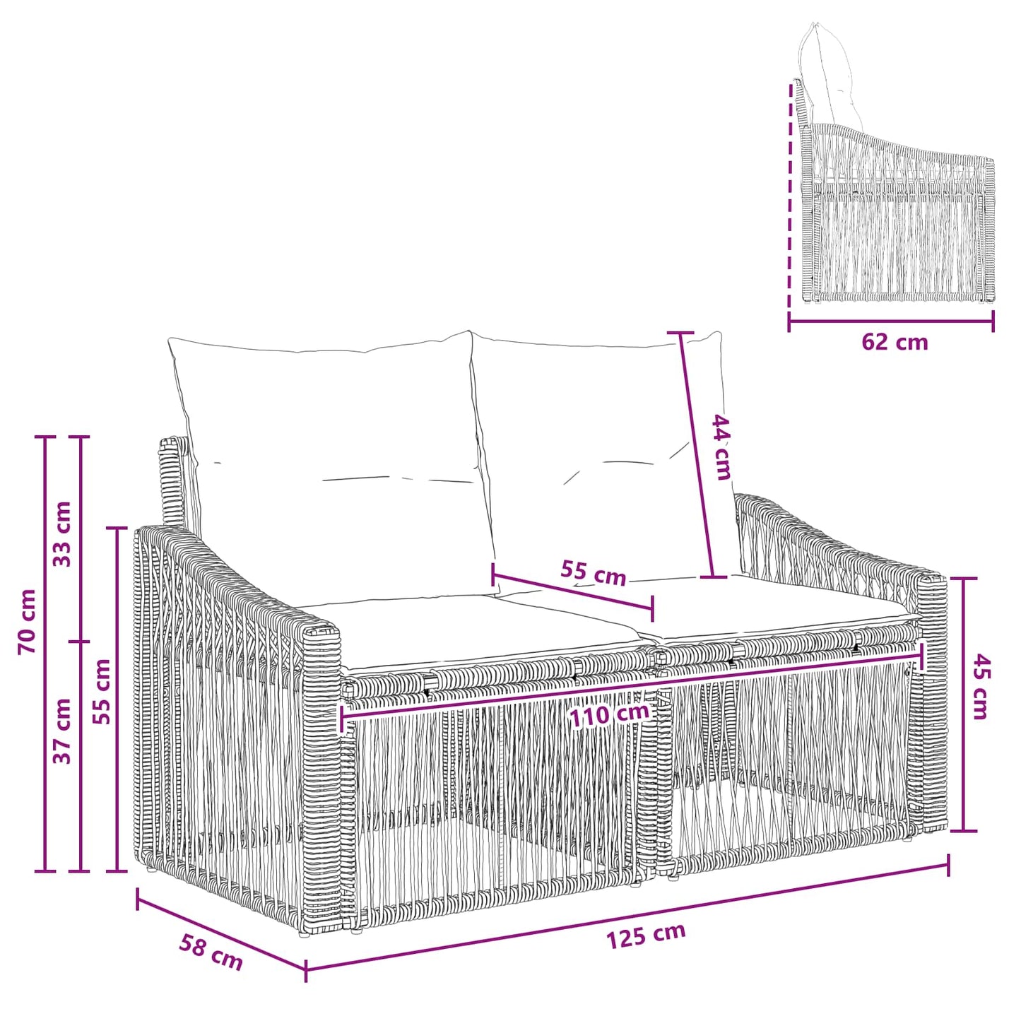 Tuinbank 2-Aantal zitplaatsen Grijs poly rattan