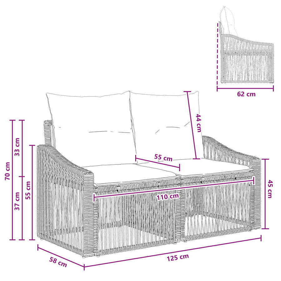 Tuinbank 2-Aantal zitplaatsen Beige poly rattan