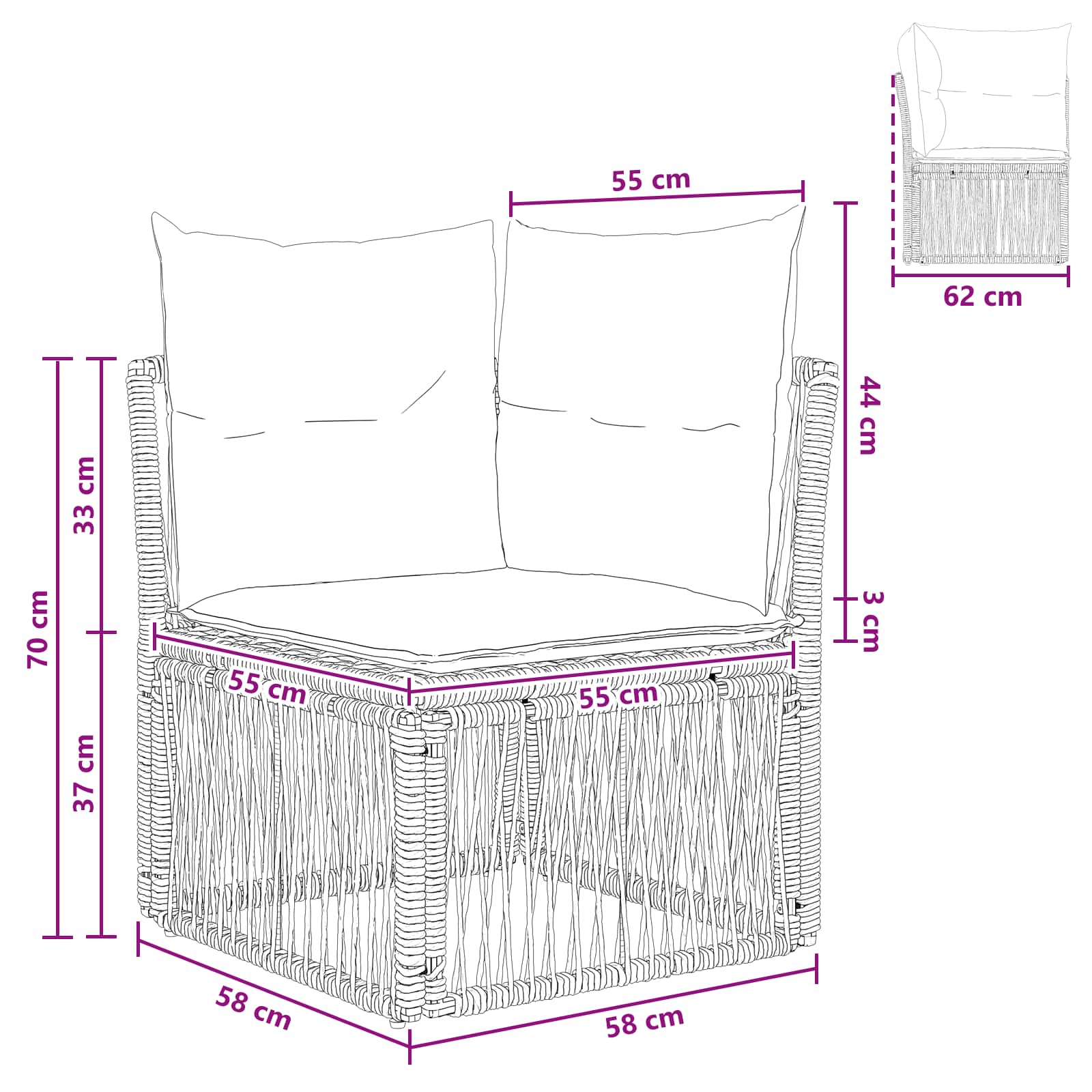 Hoeksofa eenheid Beige poly rattan