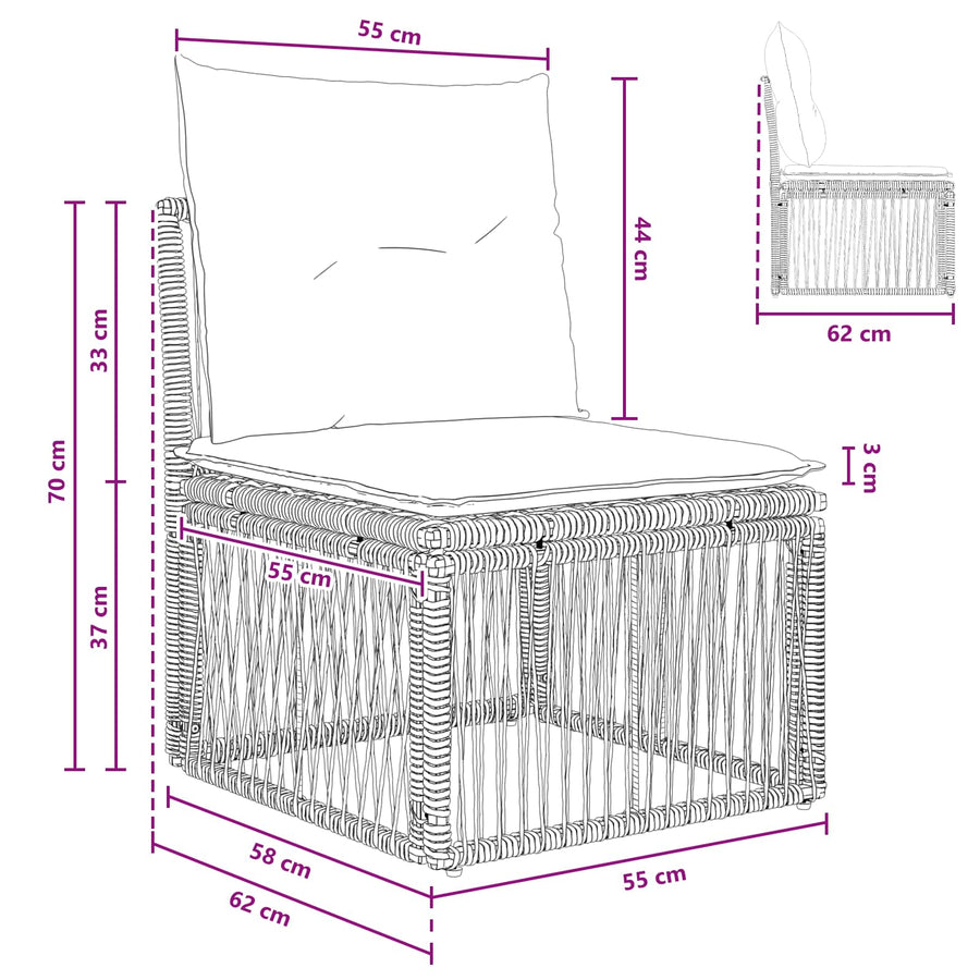 Armloze Sofa eenheid Grijs poly rattan