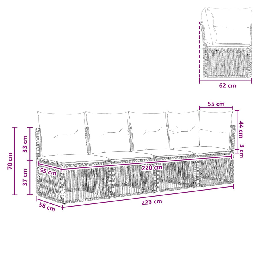 4-Zits Sofa met Linkerarm 4 pcs 4-Aantal zitplaatsen Zwart