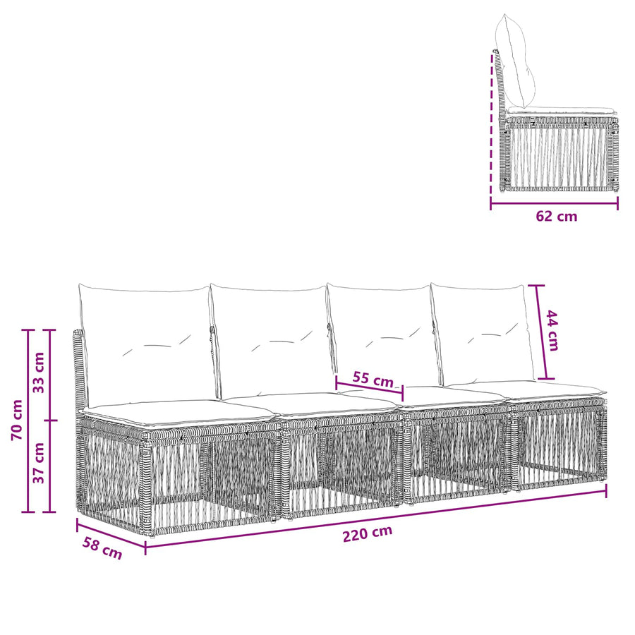 4-zits bank 4 pcs 4-Aantal zitplaatsen Grijs poly rattan