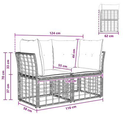 Buiten loveseat 2 pcs Zwart en Donkergrijs poly rattan