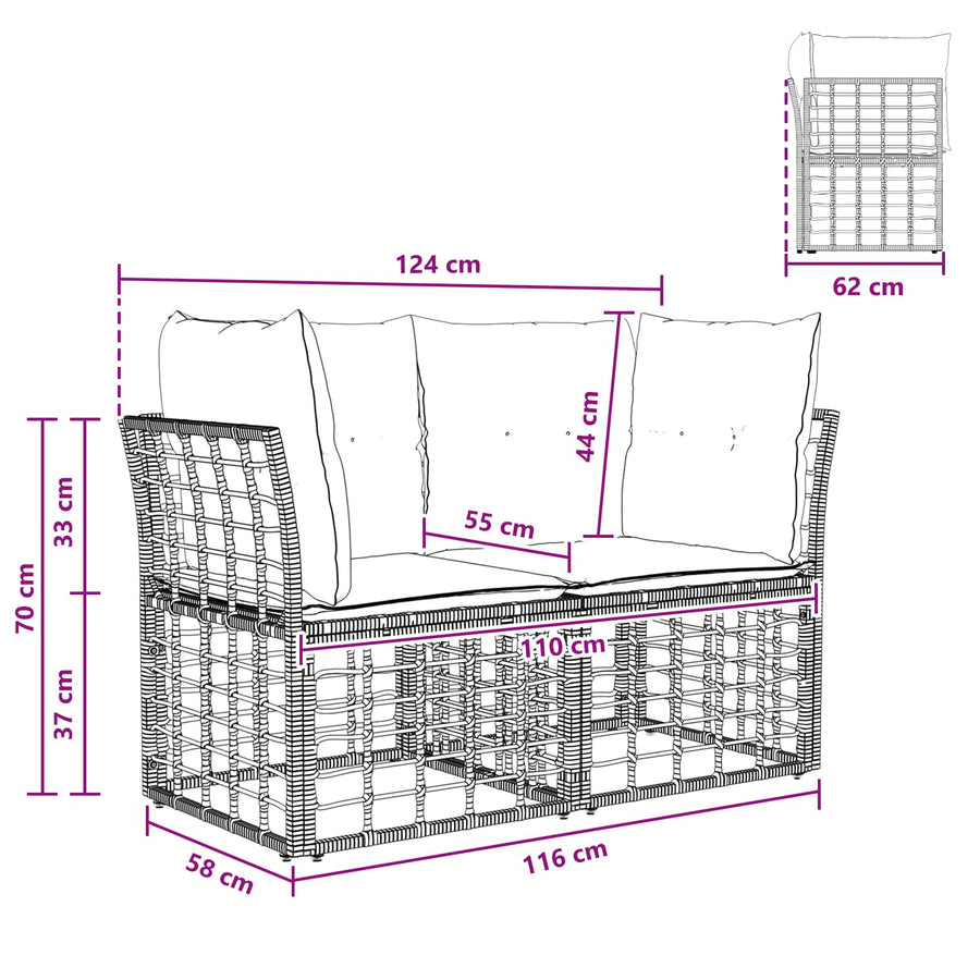 Buiten loveseat 2 pcs Zwart en Donkergrijs poly rattan