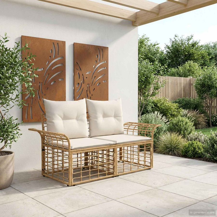 Buiten loveseat 2 pcs Natuurlijk en Crème Wit poly rattan