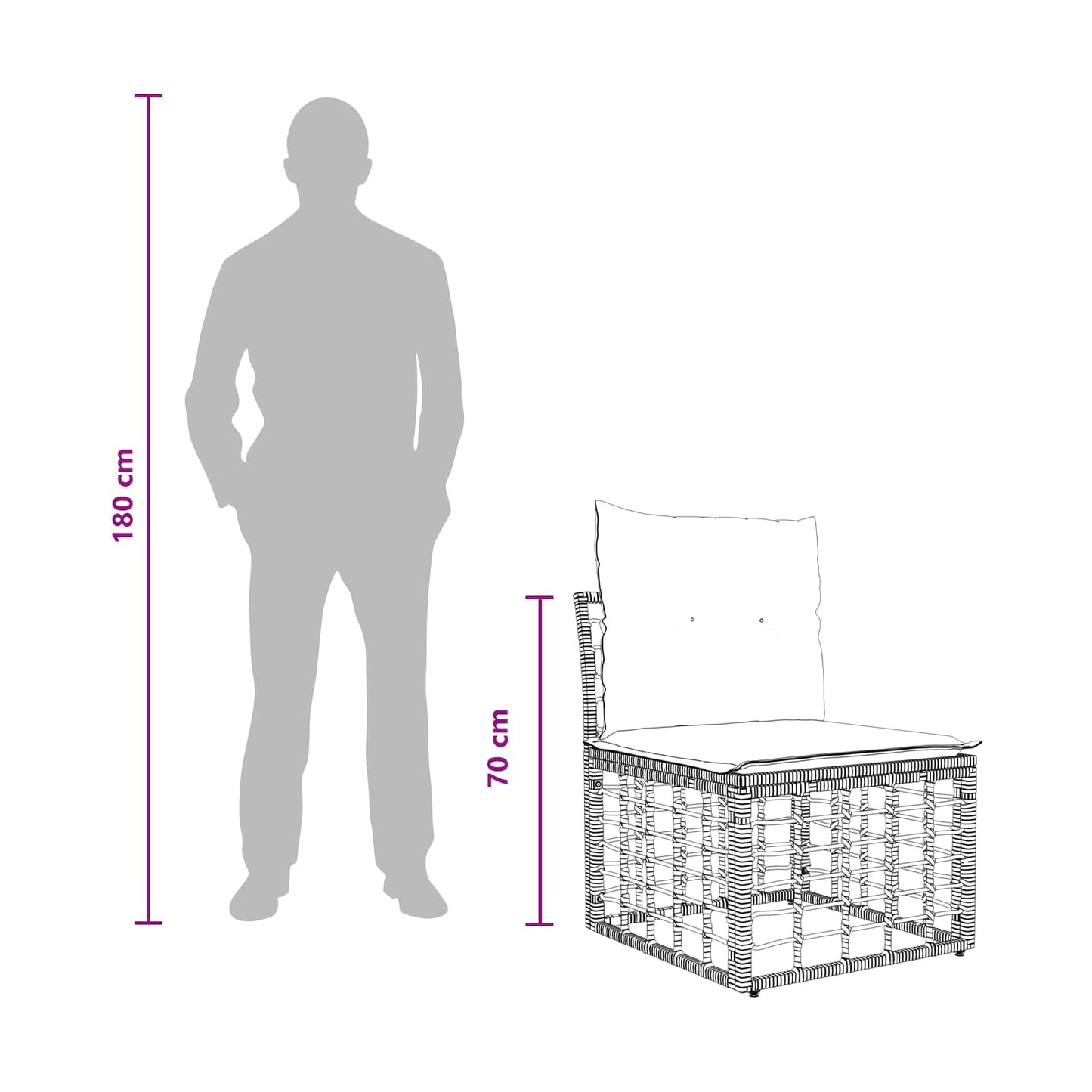 Modulaire Outdoor Armloze Sofa Eenheid Zwart 62 x 55 x 70 cm