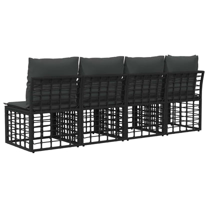 4-Zits Tuin Sofa met Linker Arm 4 pcs Zwart poly rattan