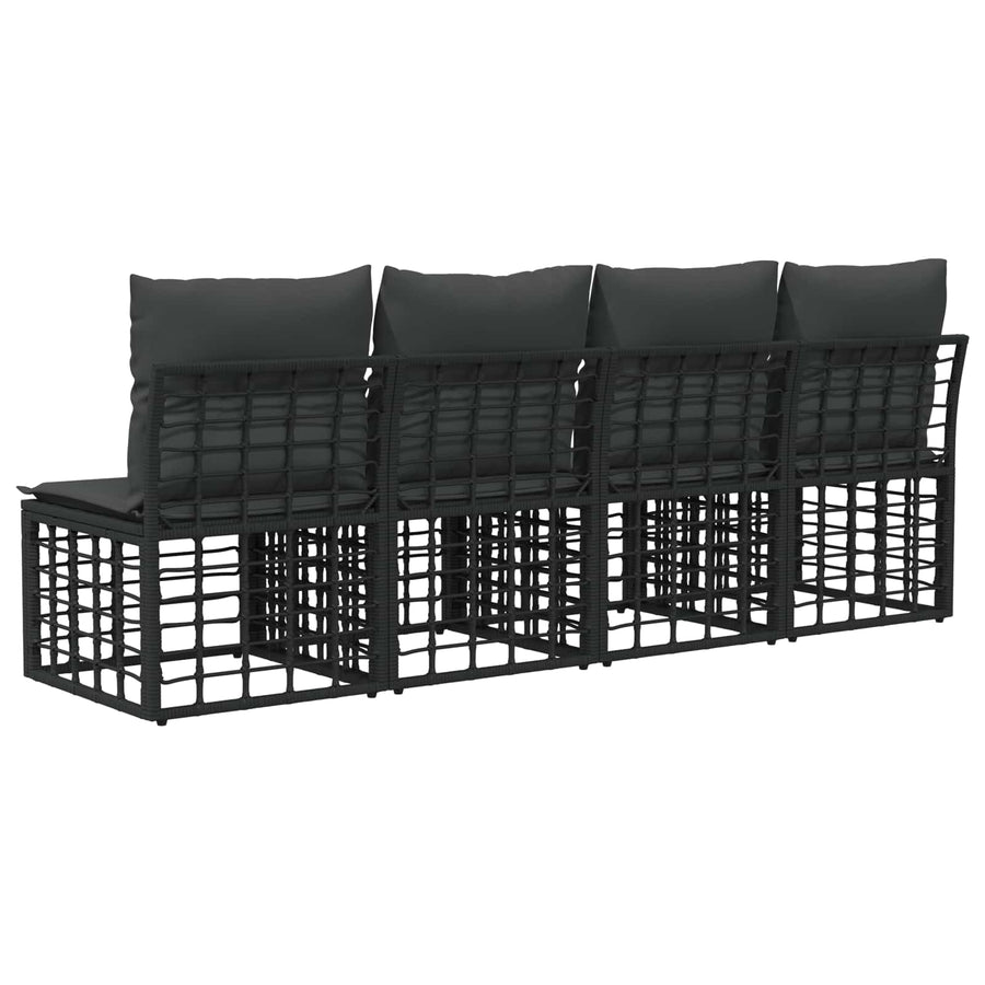 4-Zits Tuin Sofa Armloos met kussen 4 pcs Zwart poly rattan