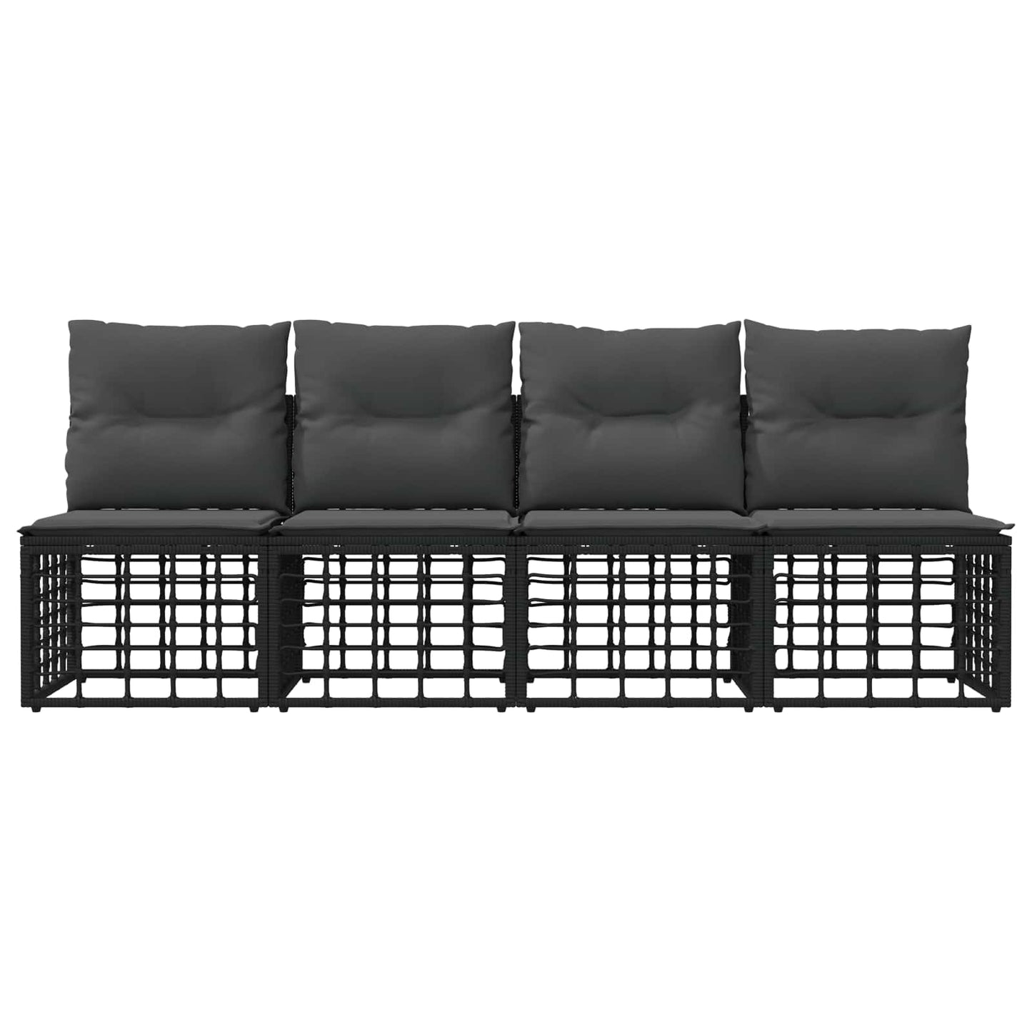 4-Zits Tuin Sofa Armloos met kussen 4 pcs Zwart poly rattan