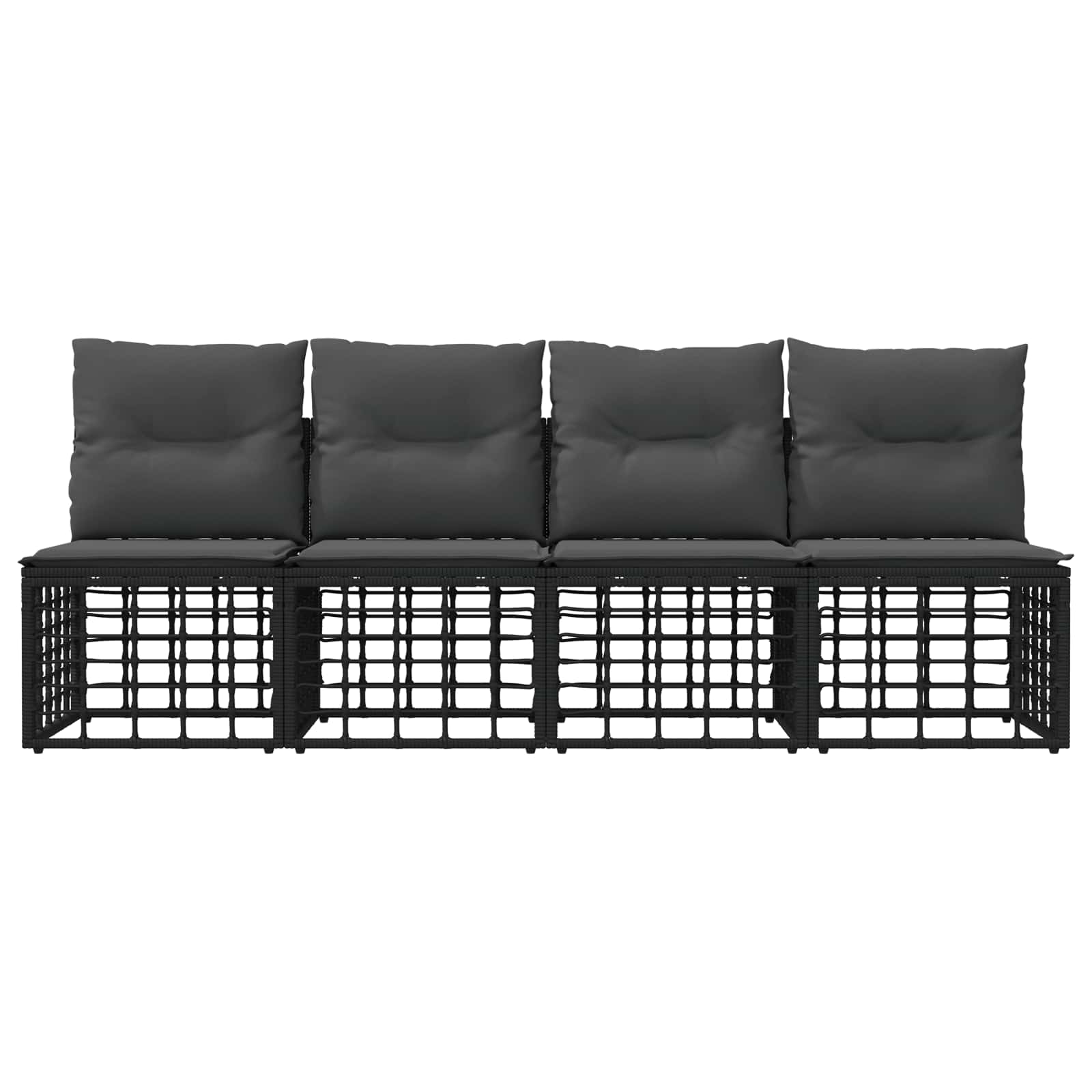 4-Zits Tuin Sofa Armloos met kussen 4 pcs Zwart poly rattan