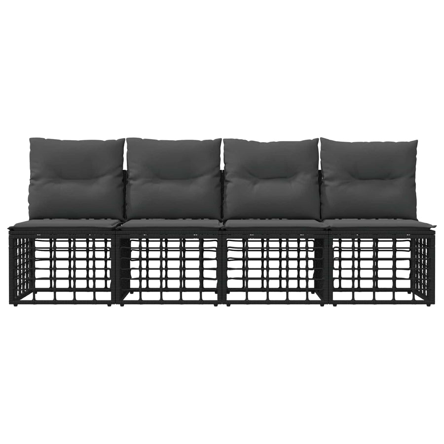 4-Zits Tuin Sofa Armloos met kussen 4 pcs Zwart poly rattan