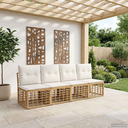 4-Zits Tuin Sofa Armloos met kussen 4 pcs Naturel poly rattan
