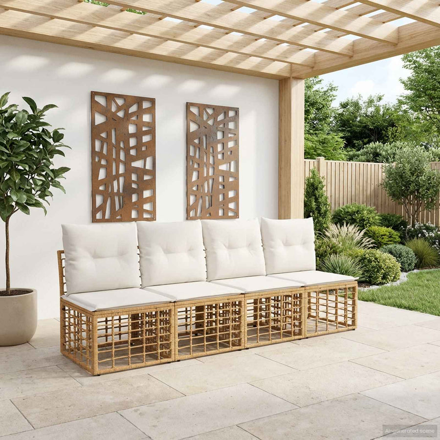 4-Zits Tuin Sofa Armloos met kussen 4 pcs Naturel poly rattan