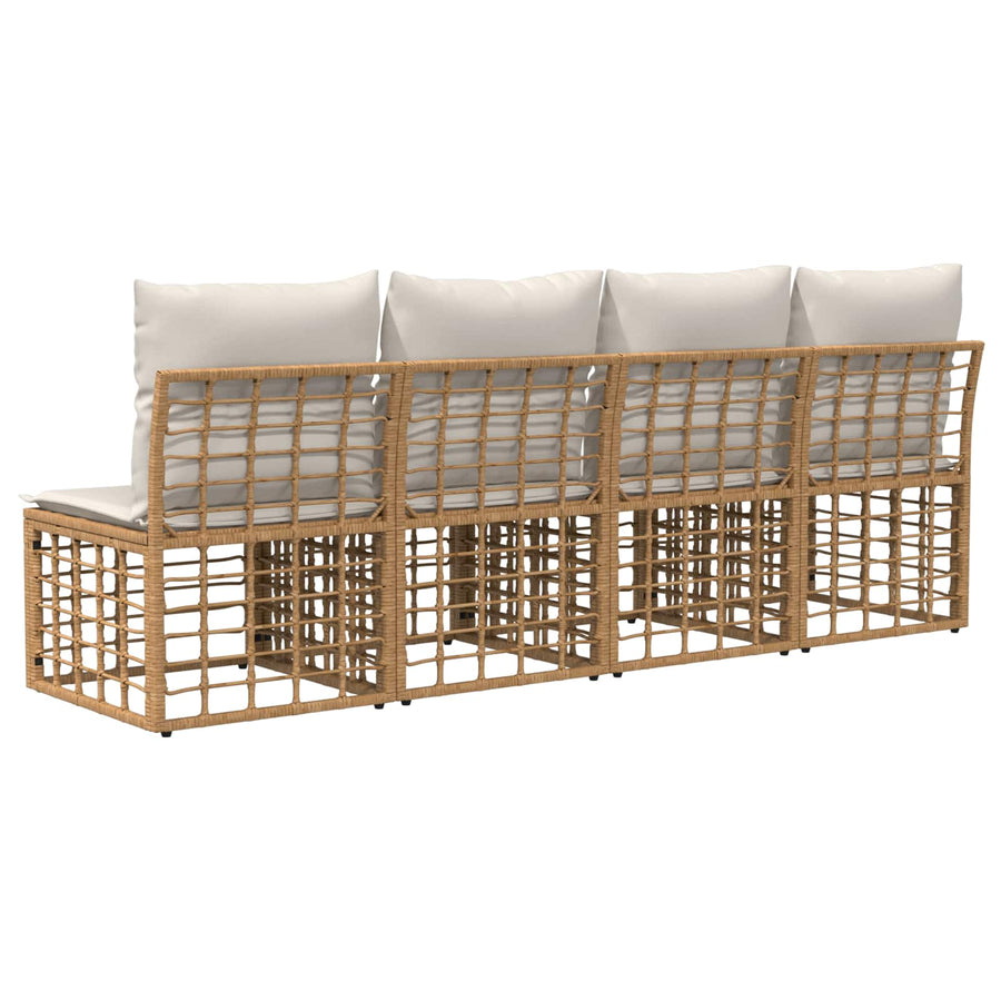 4-Zits Tuin Sofa Armloos met kussen 4 pcs Naturel poly rattan