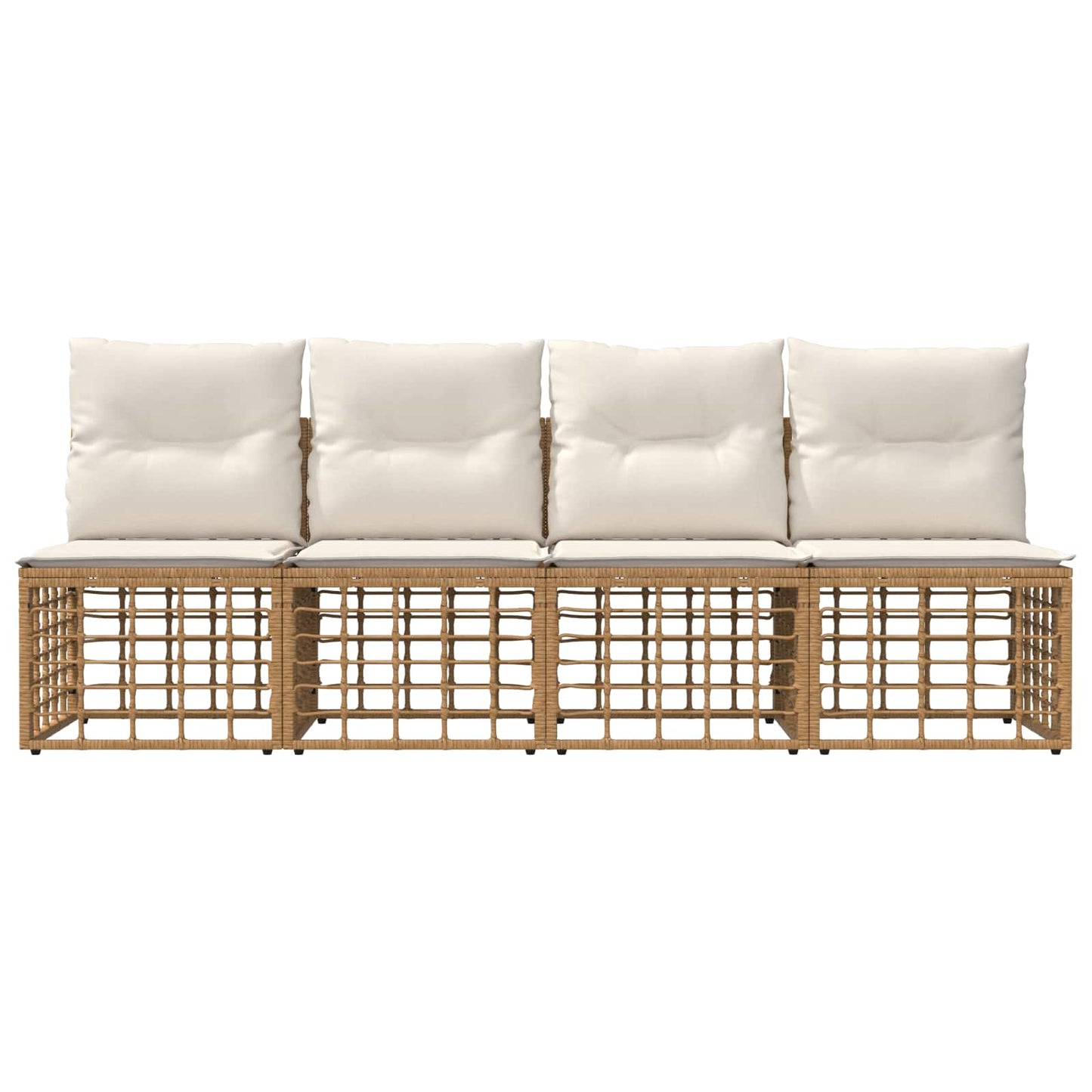 4-Zits Tuin Sofa Armloos met kussen 4 pcs Naturel poly rattan