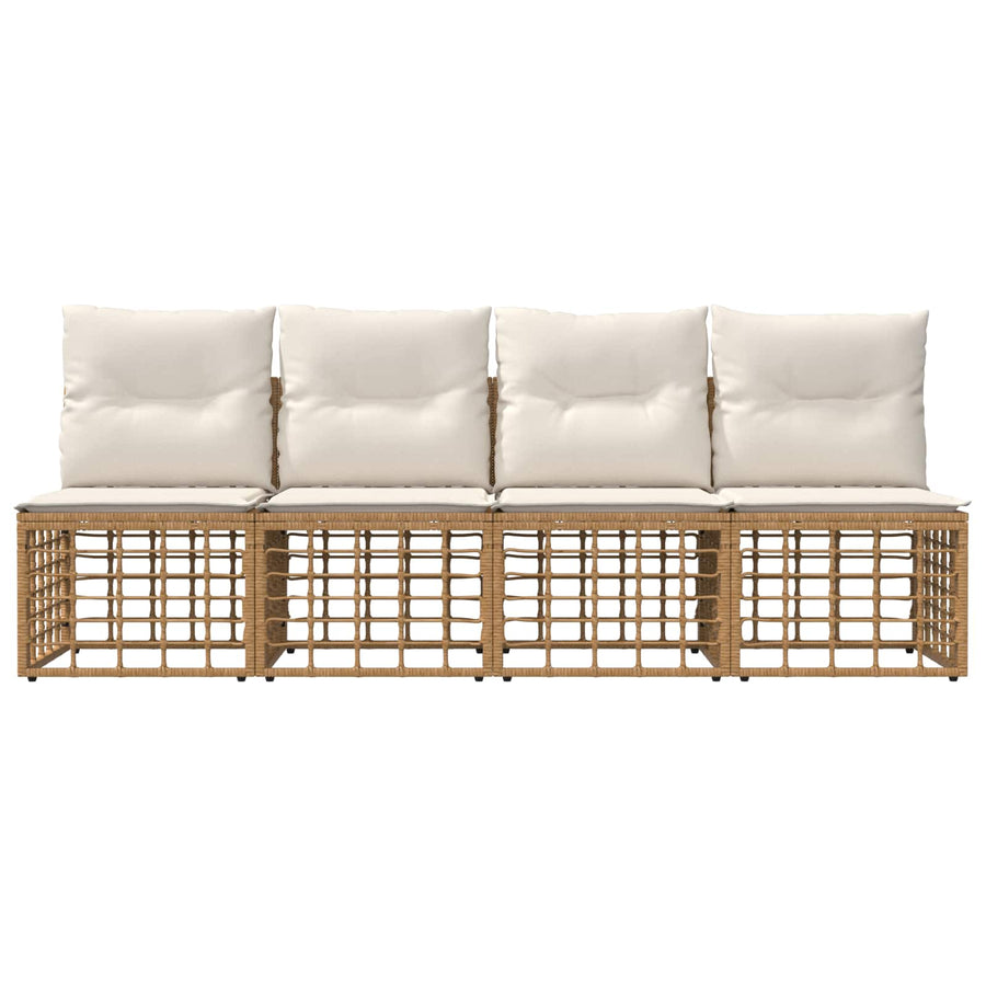 4-Zits Tuin Sofa Armloos met kussen 4 pcs Naturel poly rattan