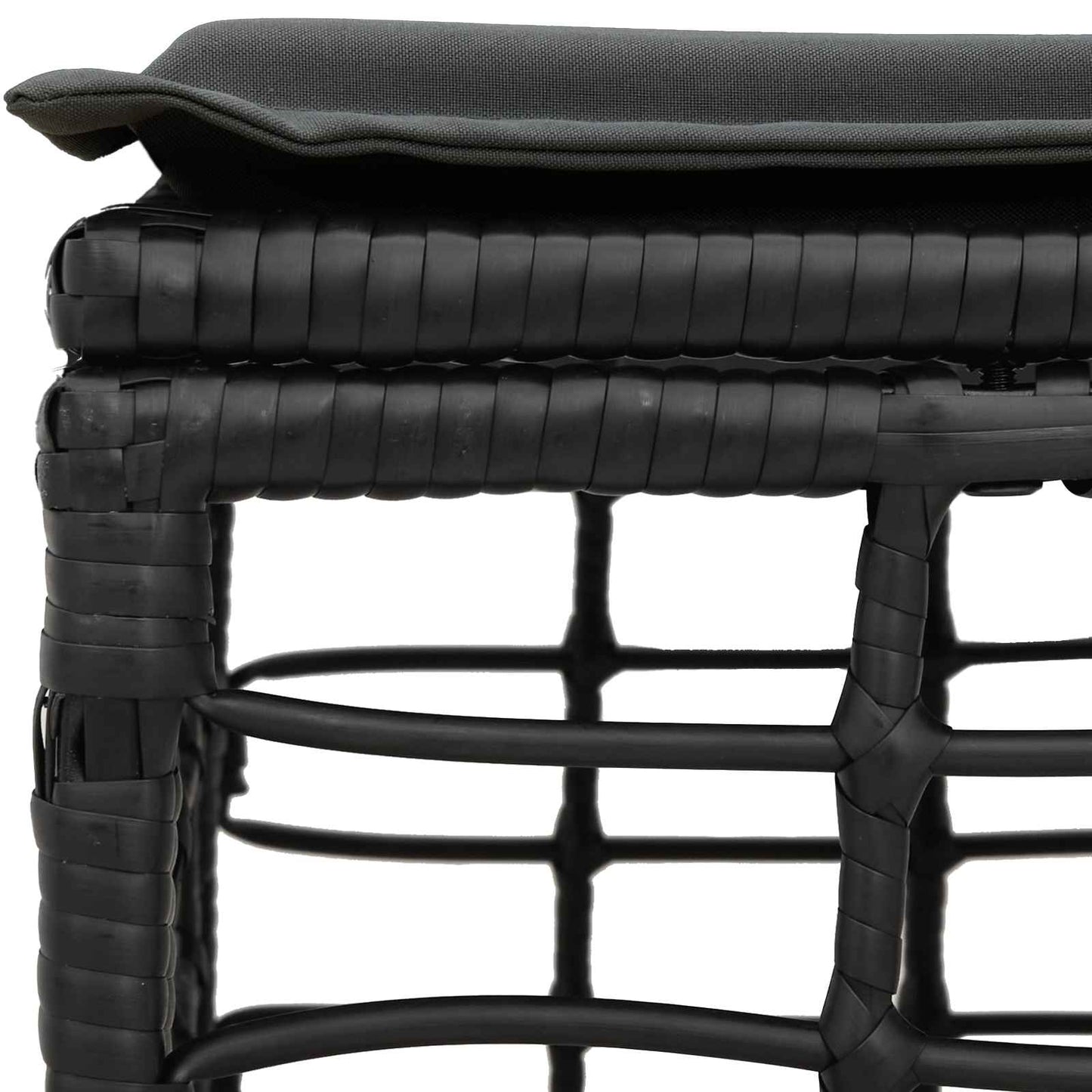 Tuinvoetenbank met kussen Zwart 55 x 55 x 37 cm poly rattan