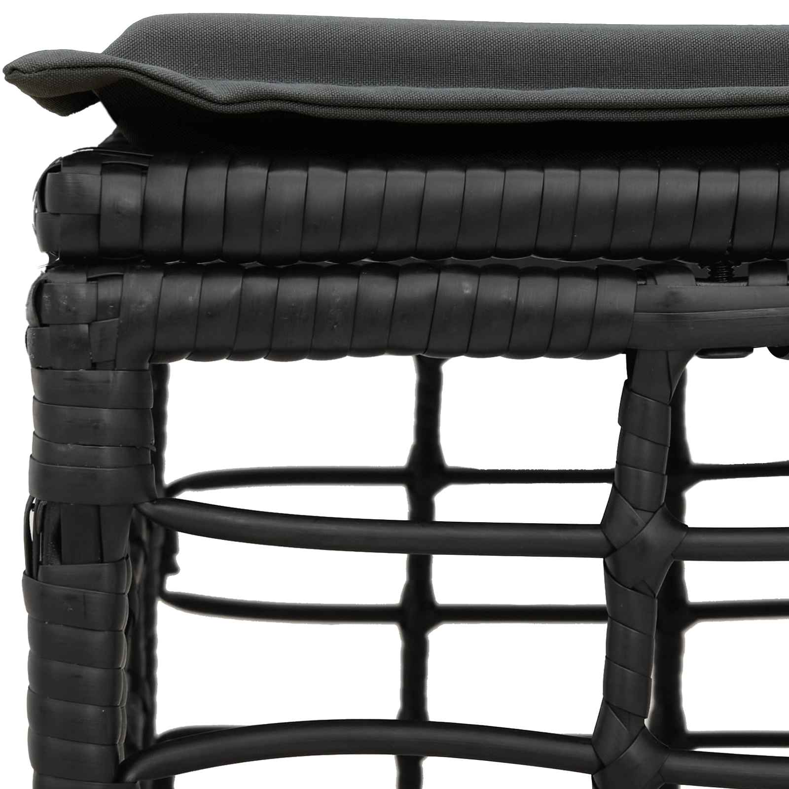 Tuinvoetenbank met kussen Zwart 55 x 55 x 37 cm poly rattan