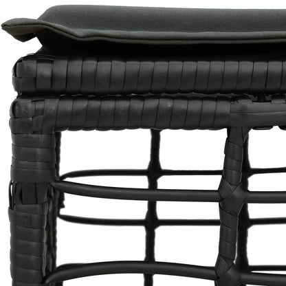 Tuinvoetenbank met kussen Zwart 55 x 55 x 37 cm poly rattan