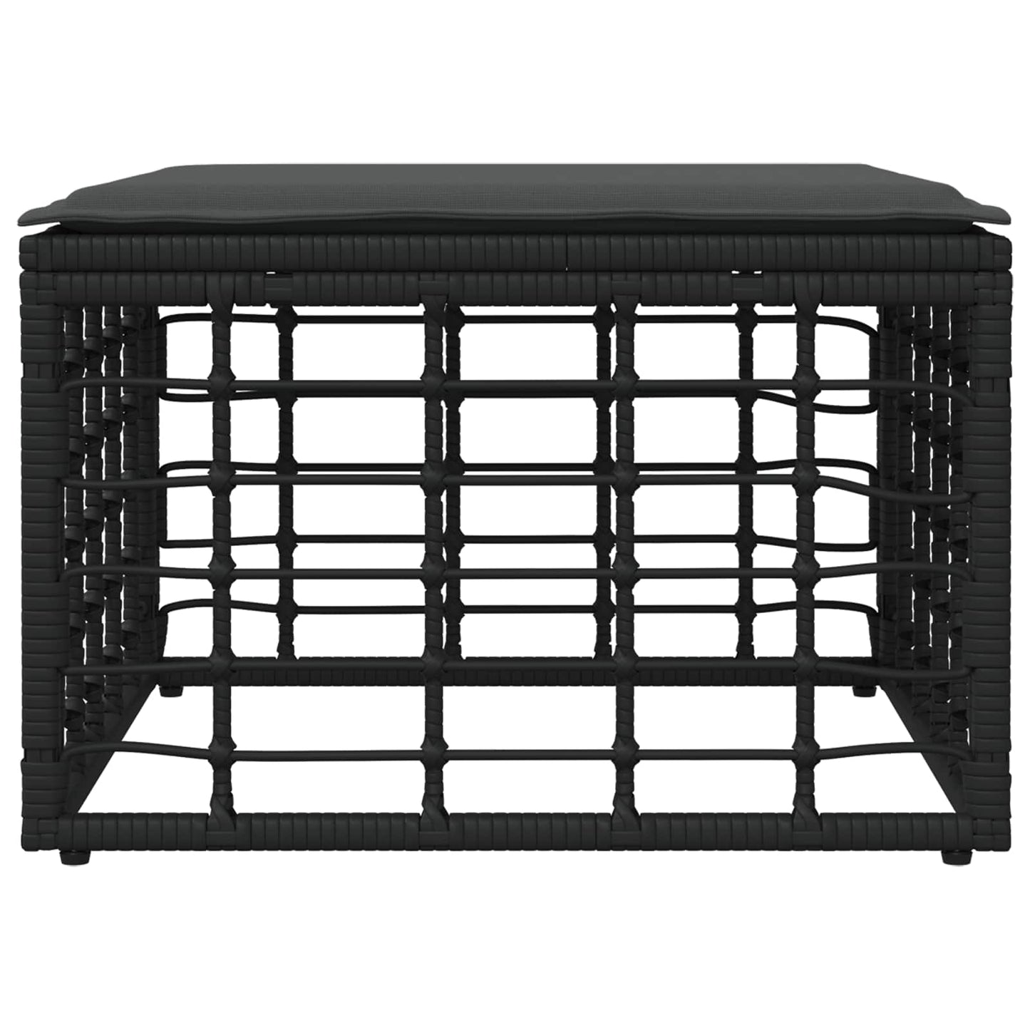 Tuinvoetenbank met kussen Zwart 55 x 55 x 37 cm poly rattan