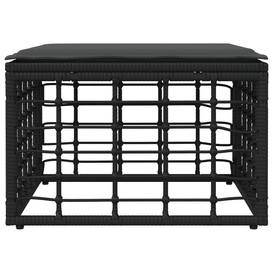 Tuinvoetenbank met kussen Zwart 55 x 55 x 37 cm poly rattan