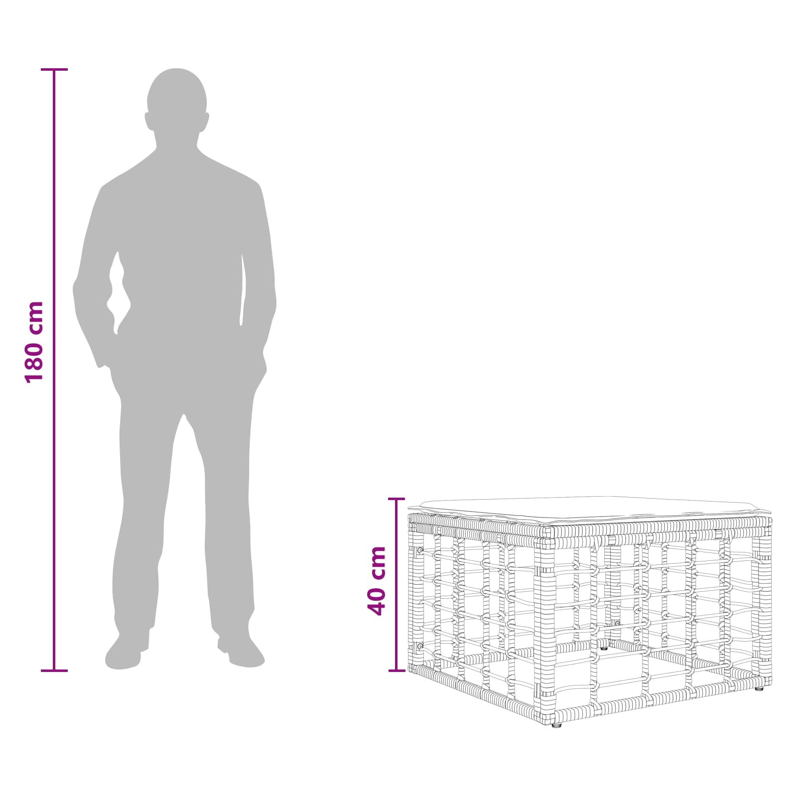 Tuinvoetenbank met kussen Zwart 55 x 55 x 37 cm poly rattan