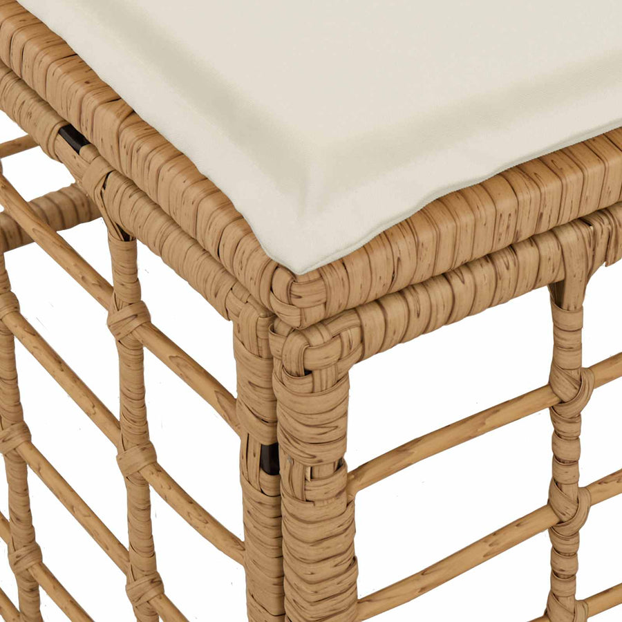Tuinvoetenbank met kussen Naturel 55 x 55 x 37 cm poly rattan