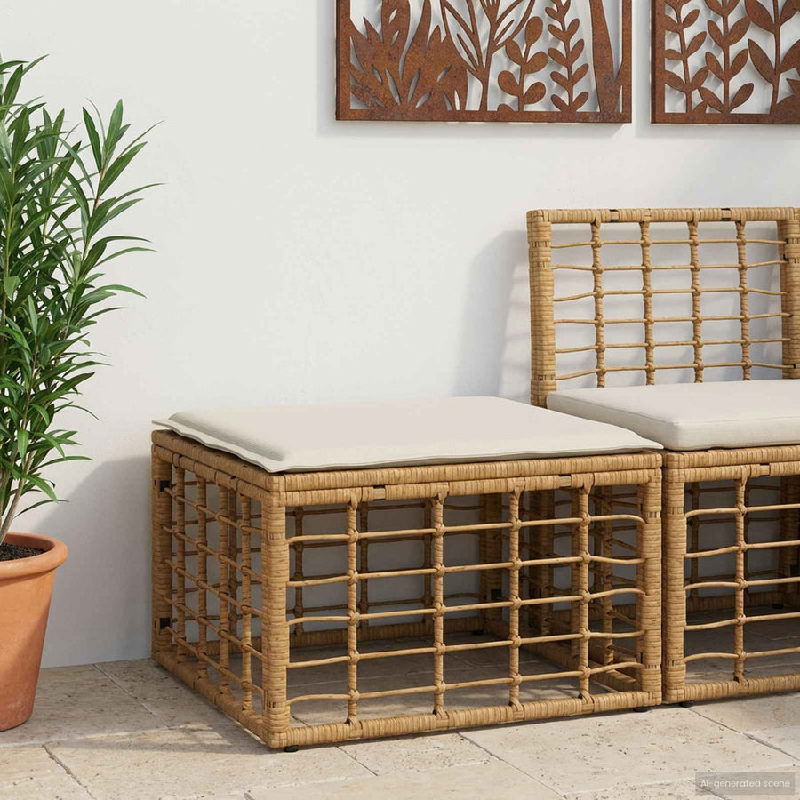 Tuinvoetenbank met kussen Naturel 55 x 55 x 37 cm poly rattan