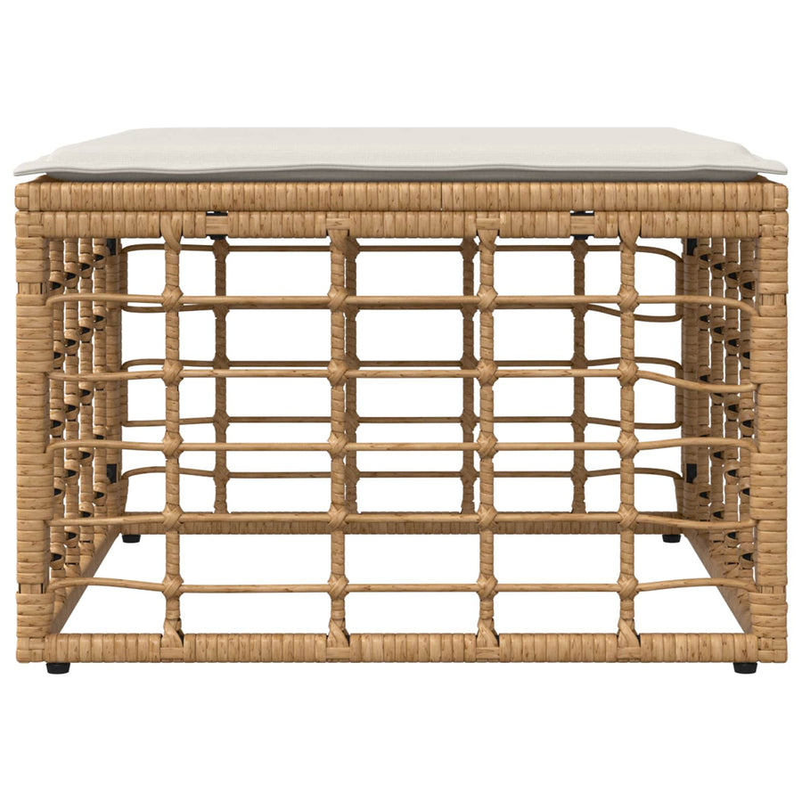 Tuinvoetenbank met kussen Naturel 55 x 55 x 37 cm poly rattan