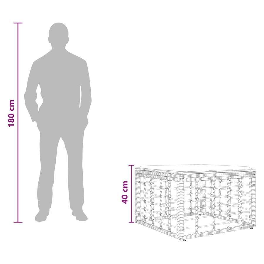 Tuinvoetenbank met kussen Naturel 55 x 55 x 37 cm poly rattan