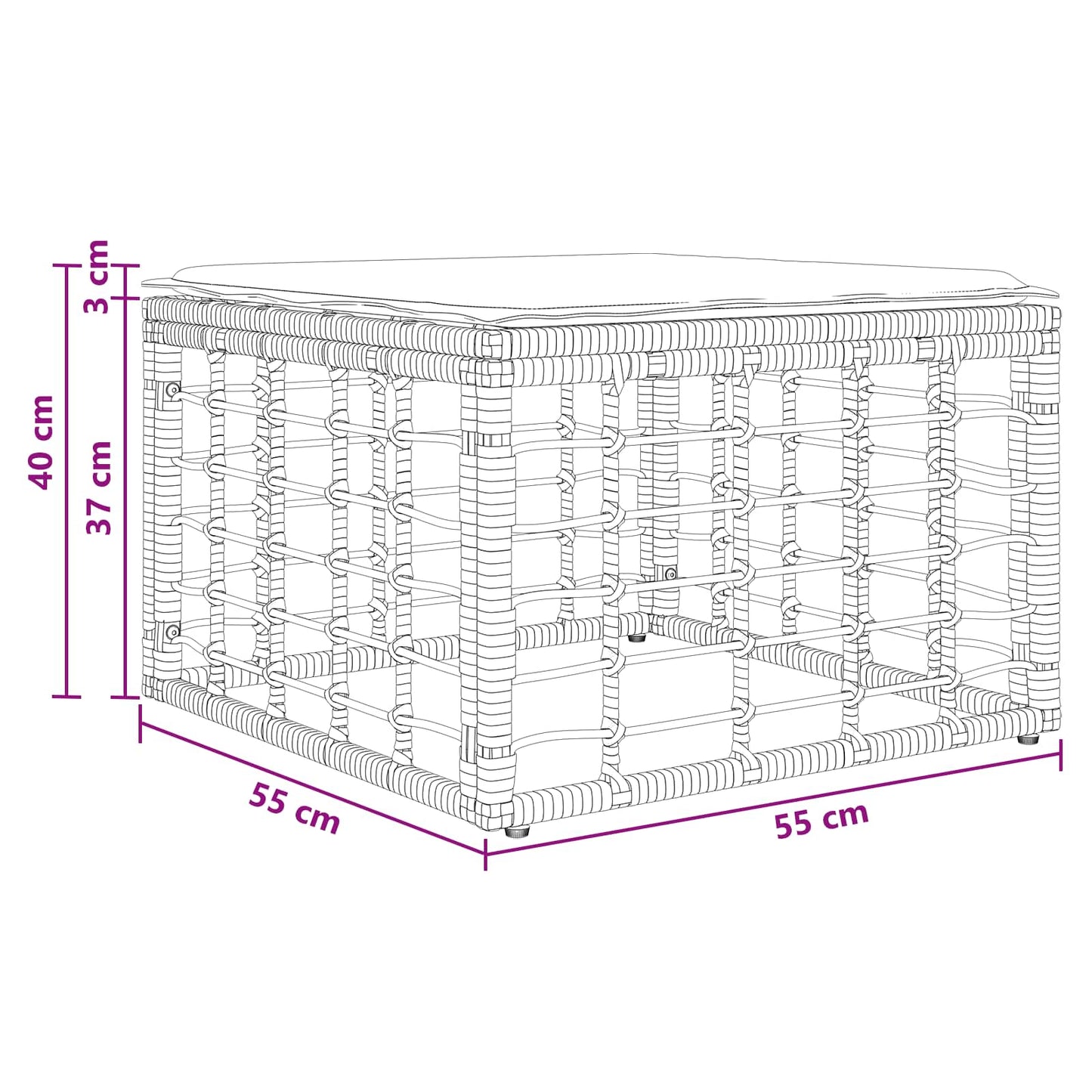 Tuinvoetenbank met kussen Naturel 55 x 55 x 37 cm poly rattan