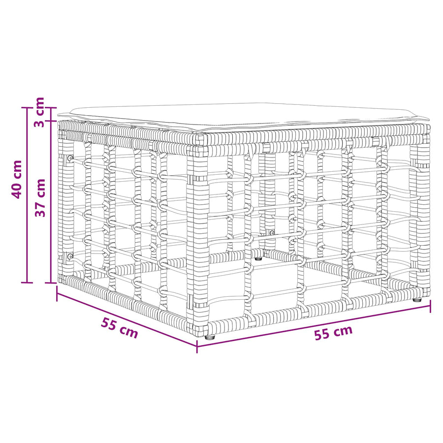 Tuinvoetenbank met kussen Naturel 55 x 55 x 37 cm poly rattan