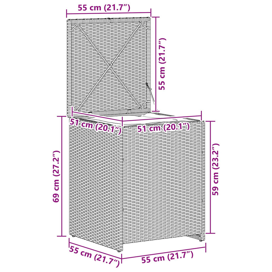 Kussenbox 55 x 55 x 69 cm staal