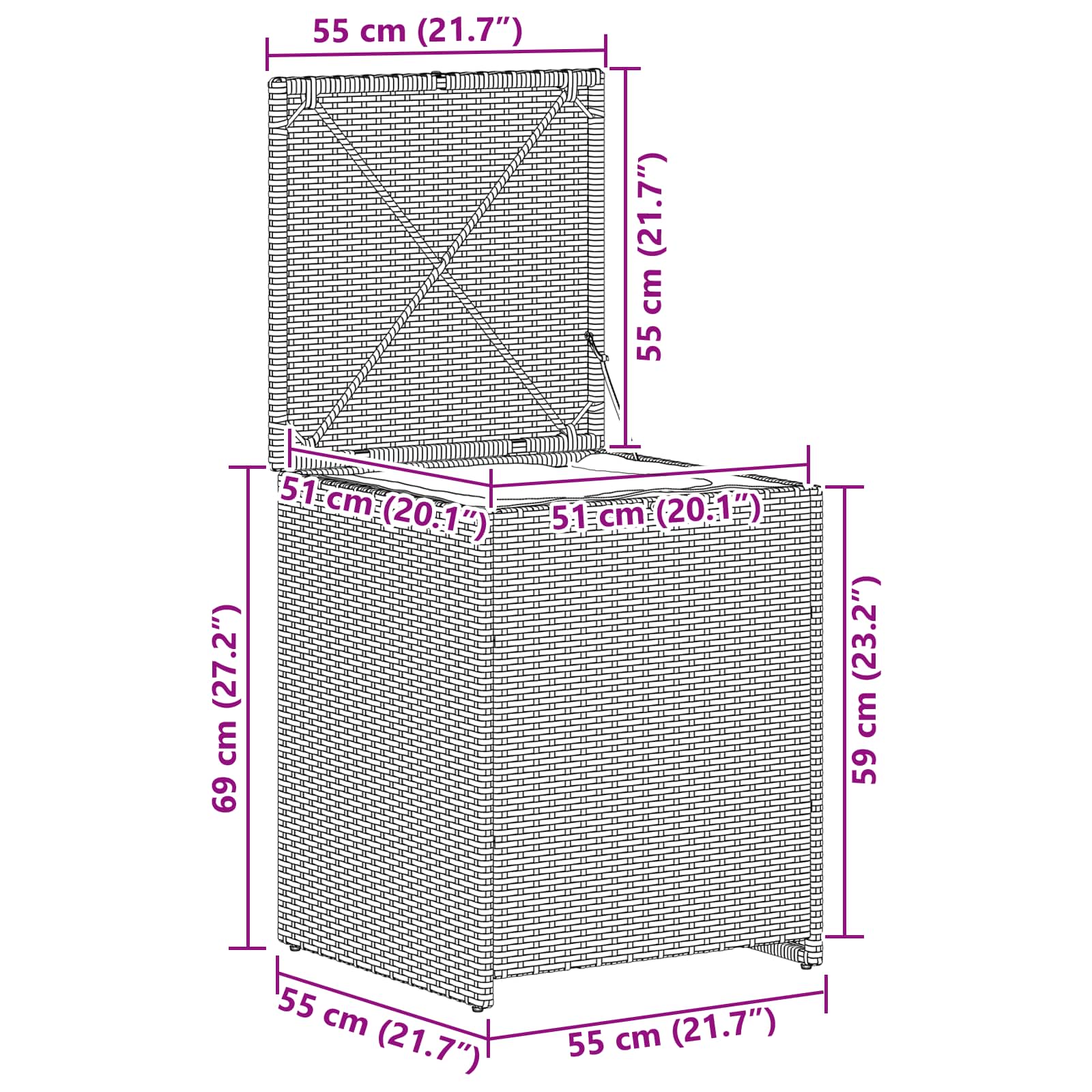 Kussenbox 55 x 55 x 69 cm staal