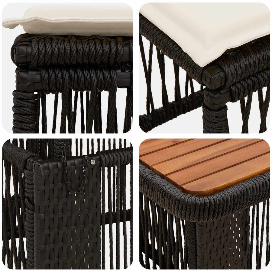 Tuin eettafelset met kussen 3 pcs Beige en Crème poly rattan