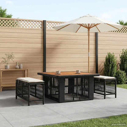 Tuin eettafelset met kussen 3 pcs Beige en Crème poly rattan