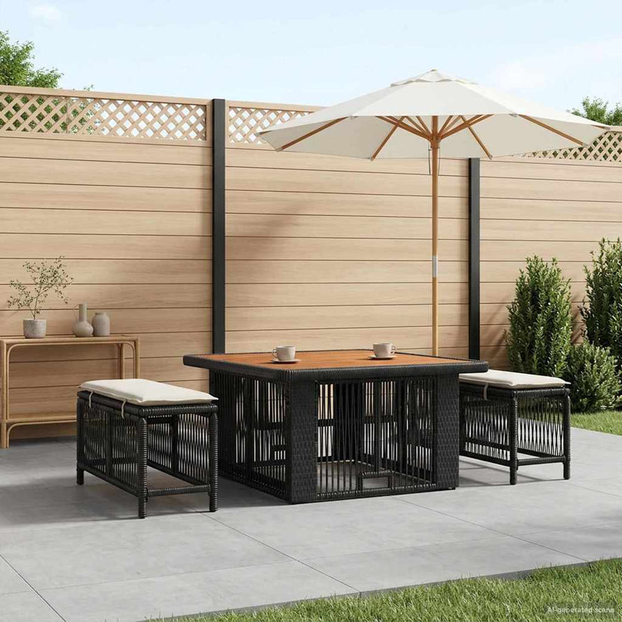 Tuin eettafelset met kussen 3 pcs Beige en Crème poly rattan