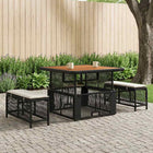Tuin eettafelset poly rattan acaciahout 100x100x71 cm beige crème