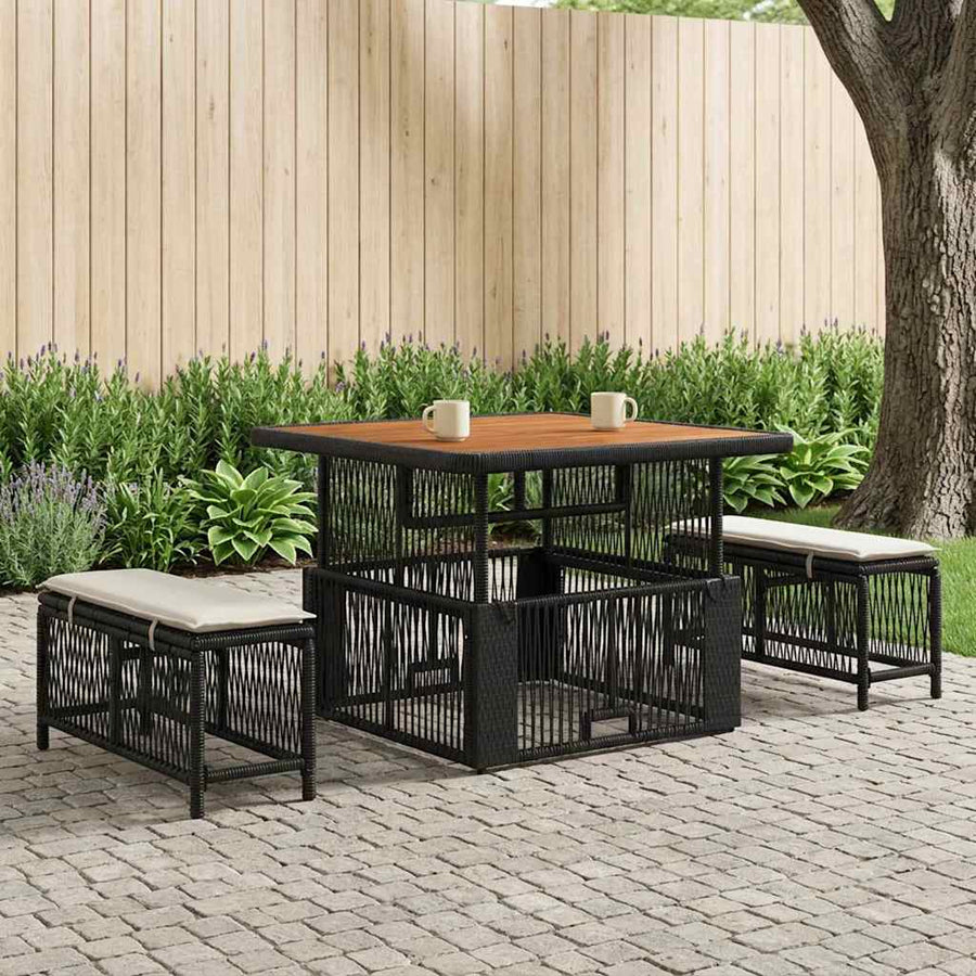 Tuin eettafelset met kussen 3 pcs Beige en Crème poly rattan